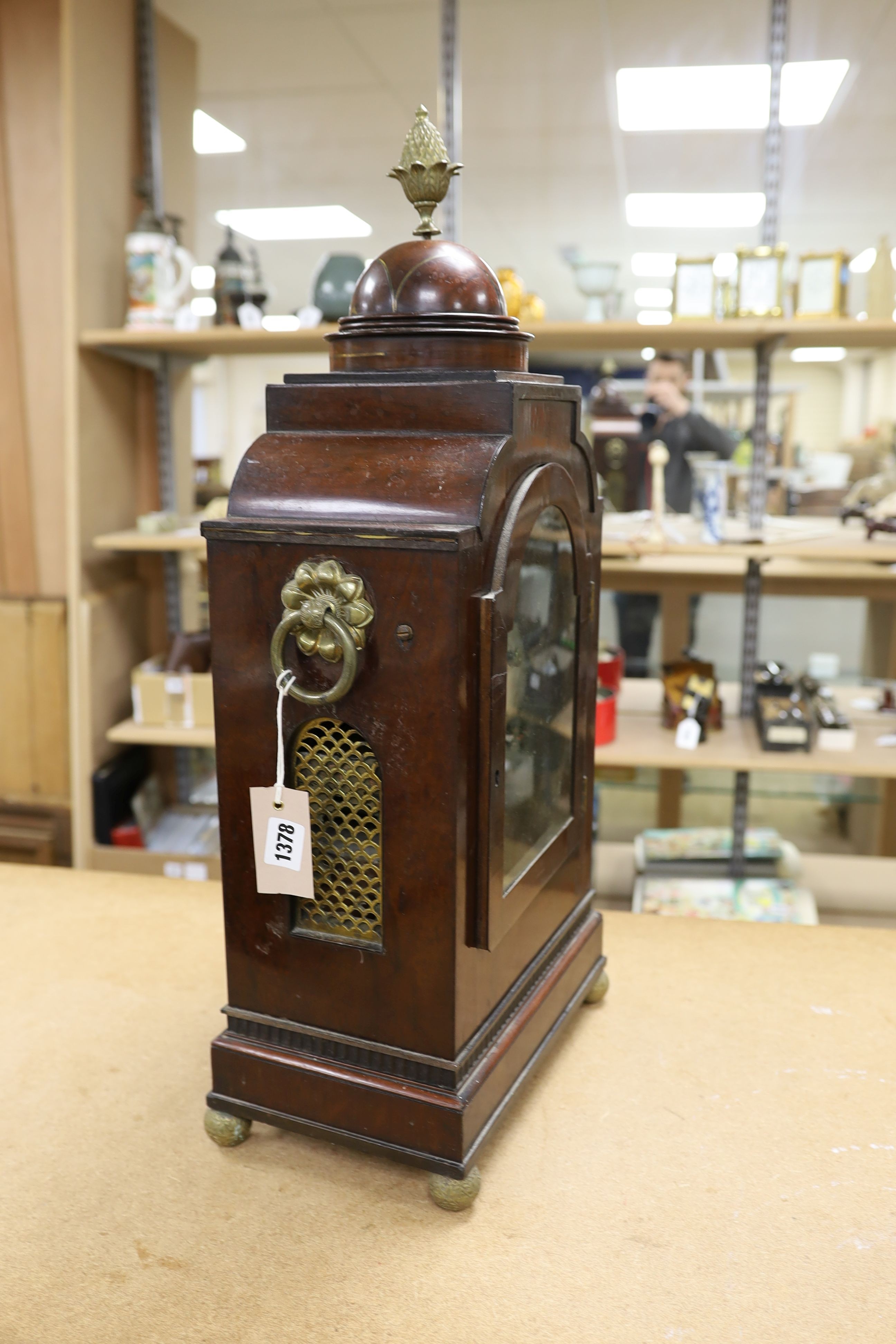 A late George III mahogany bracket clock with brass inlay, 65cm